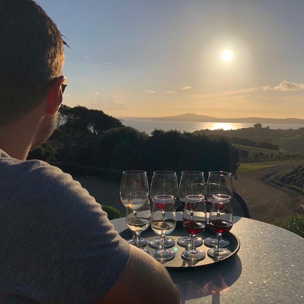 Wine tasting on a hill with a view of the ocean