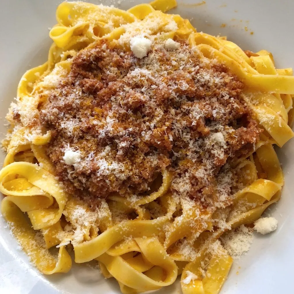 Plate of tagliatelle al ragu