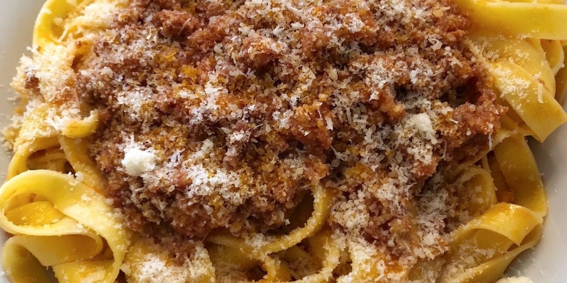 Plate of tagliatelle al ragu