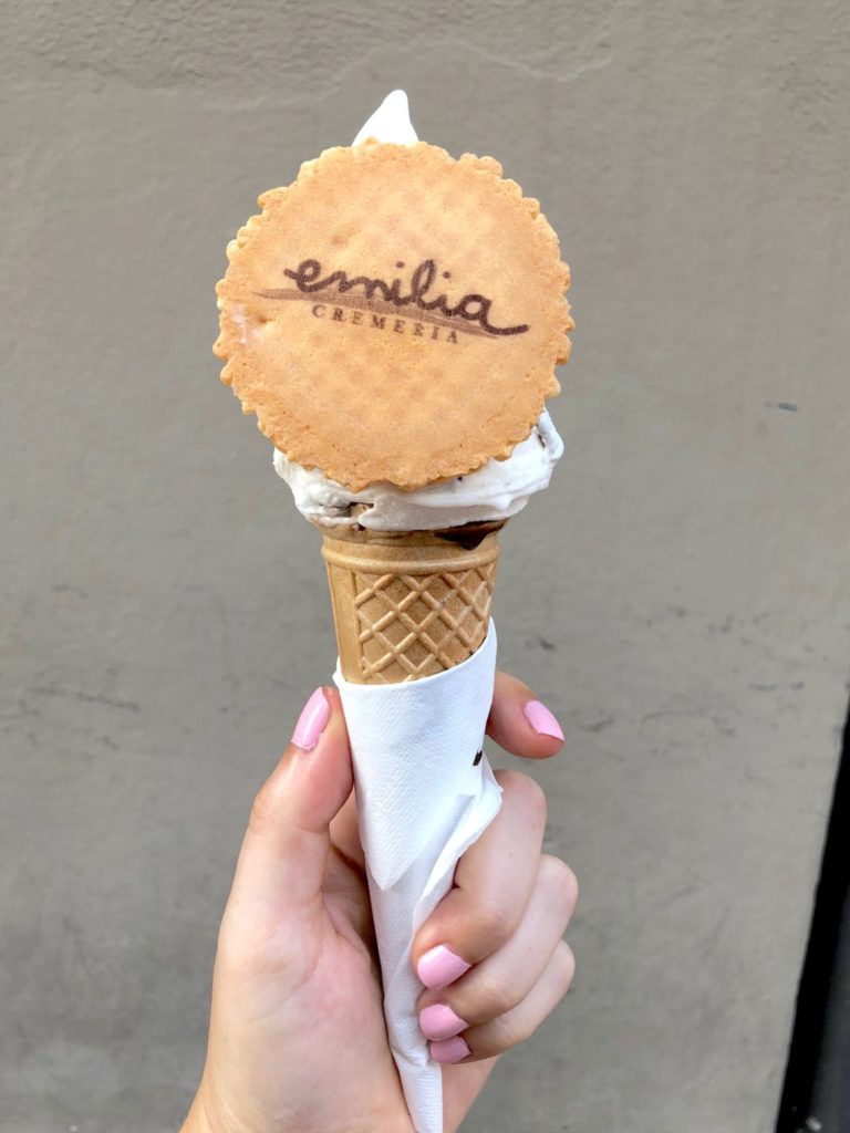 Cone of gelato from Emilia Cremeria