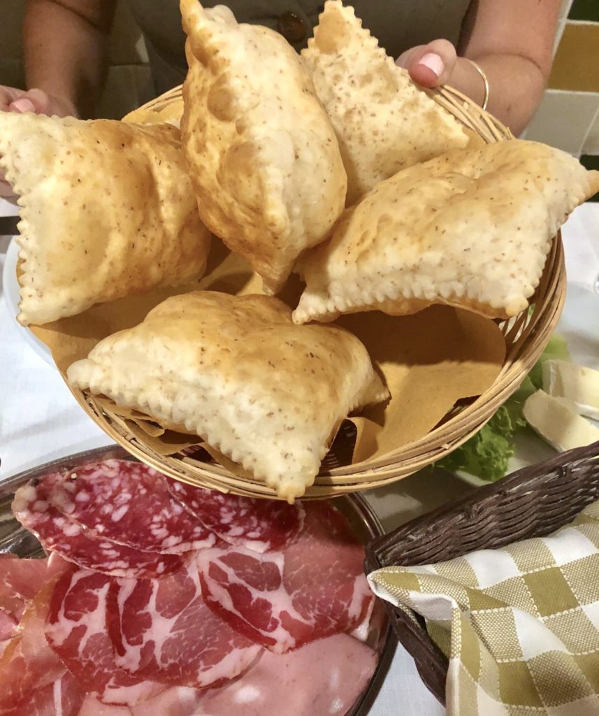 Basket of gnocco fritto with cold cuts