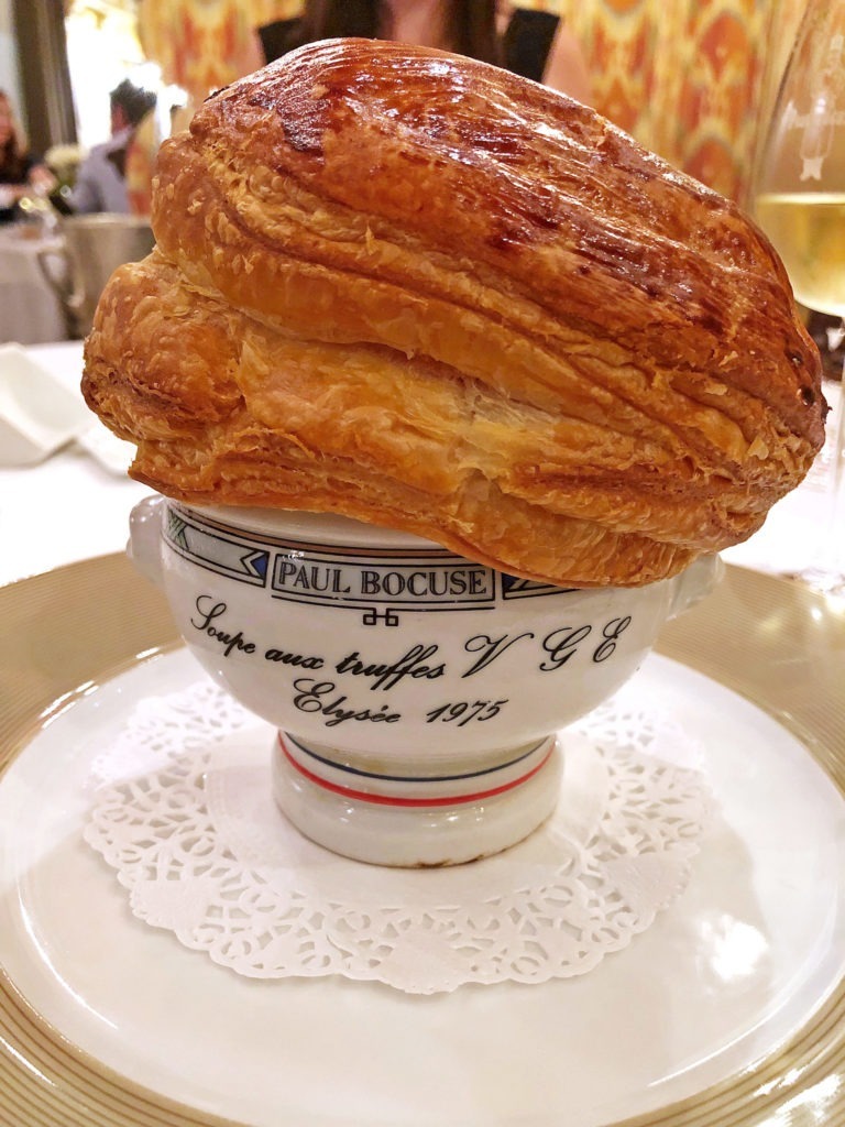 Truffle soup bowl topped with puff pastry