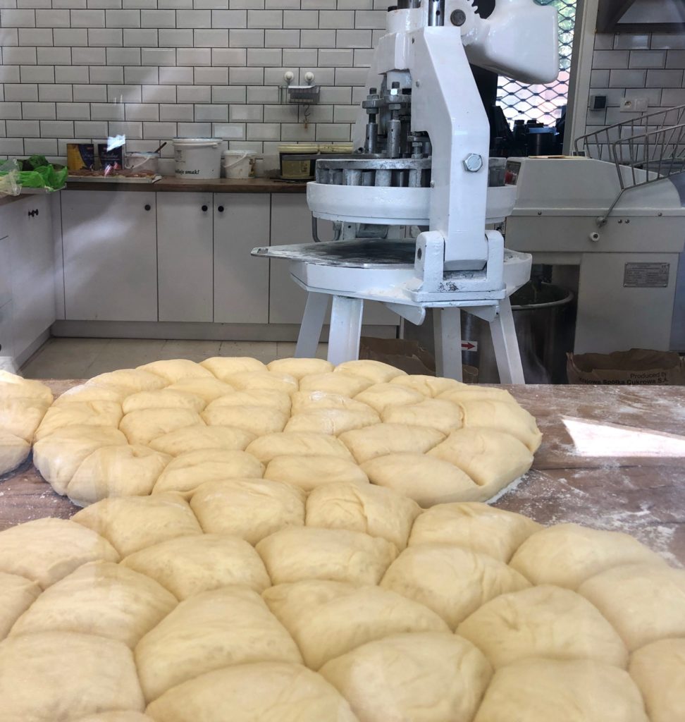 Circles of fresh paczki dough