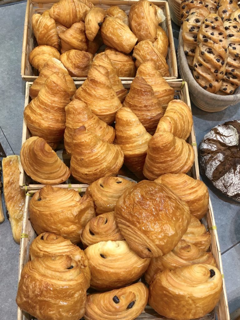 Baskets of croissants and chocolatine