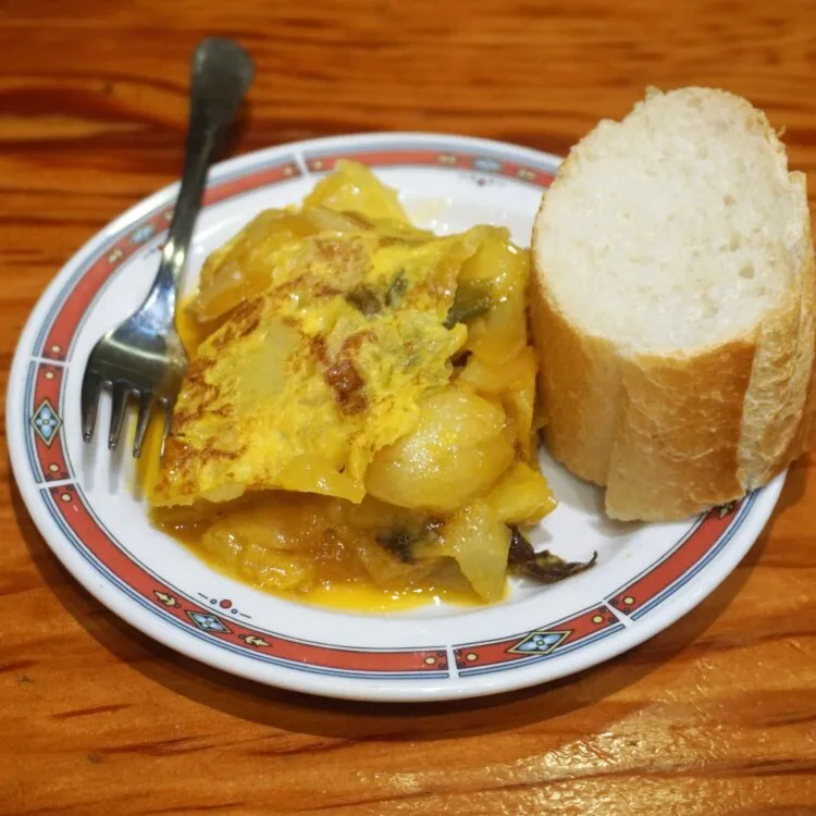 Tortilla and bread from Bar Nestor in San Sebastián, Spain.