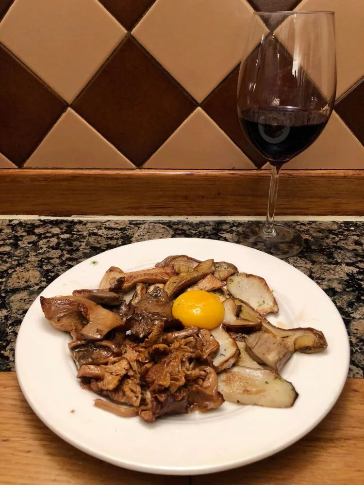 Seasonal mushrooms with an egg yolk from Ganbara in San Sebastián.