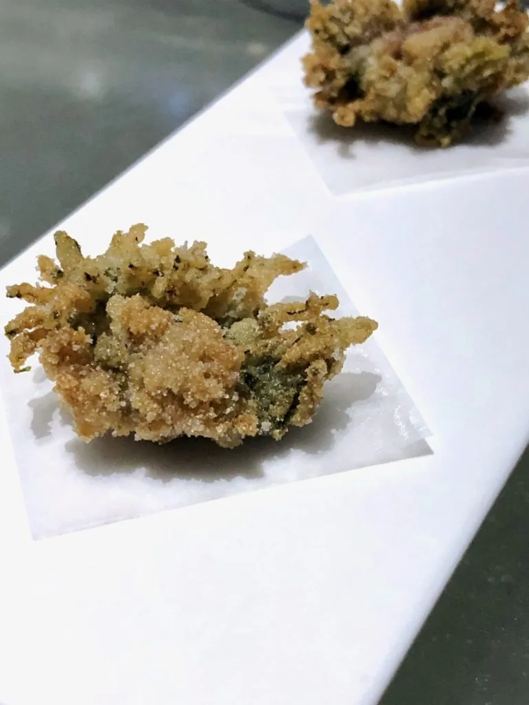 Fried seafood on a white plate