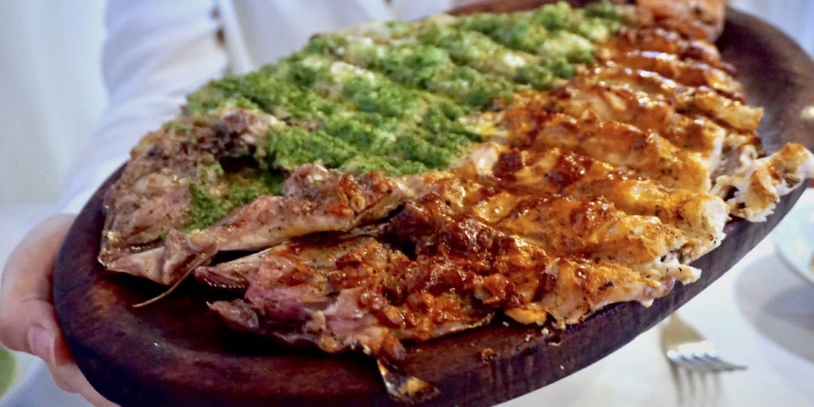 Fish with two sauces from Contramar CDMX