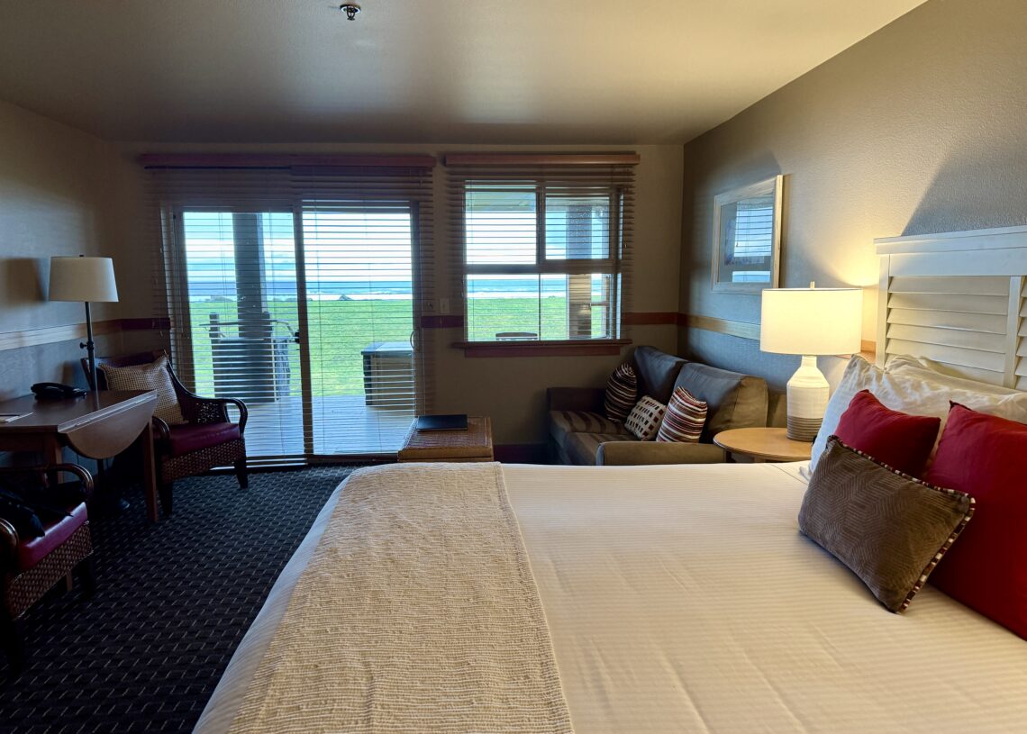 View inside hotel room of The Ocean Lodge in Cannon Beach, Oregon.